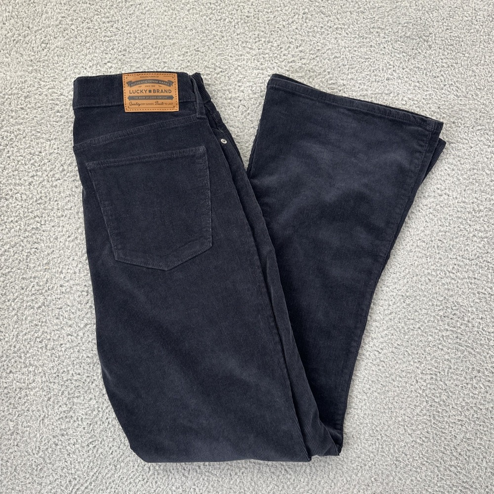Lucky Brand Stevie High Rise Flare Corduroy Pants Black Boho Retro 10/30 x 32